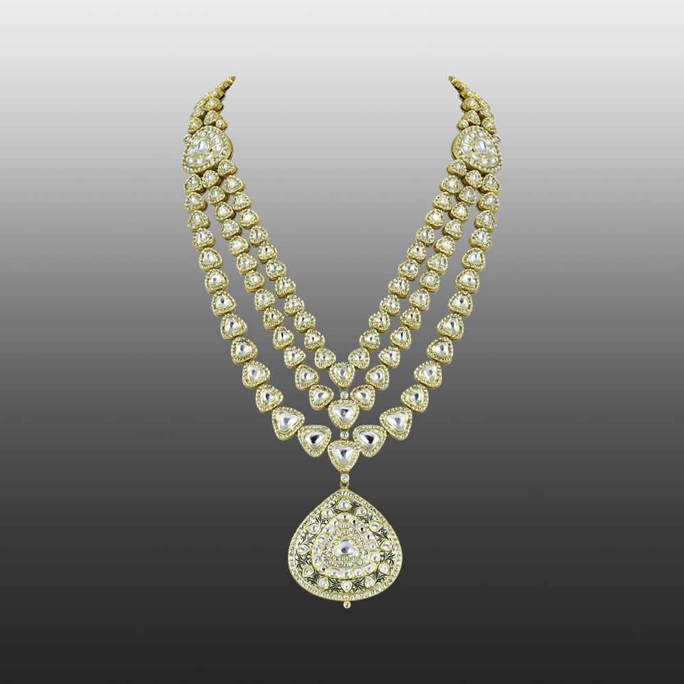 Layered Bridal Polki Necklace with Intricate Pendant
